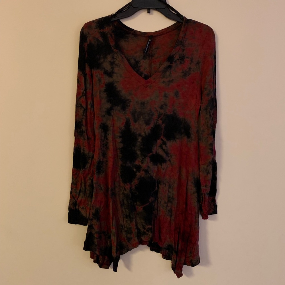 Flowy Tie-Dye V Neck Tunic Long Sleeve